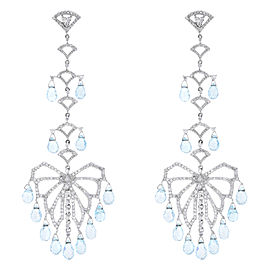 True Aquamarine And Diamond Chandelier Drop Dangle Earrings in White Gold