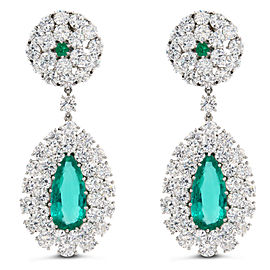 True 15.00cttw Emerald and Diamond Drop Dangling Chandelier Earrings