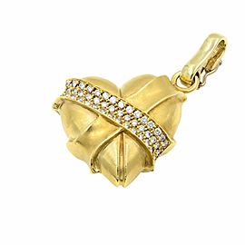 True 14K Yellow Gold Solid Heart Pendant with Diamonds 1.00cttw