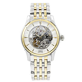 Oris Artelier Skeleton Steel Gold Plated Automatic Mens Watch 734-7670-4351MB