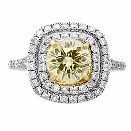 True 18K White Gold Round Cut Fancy Yellow Diamond Engagement Ring 1.13ct