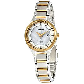 Seiko Solar Diamond Accent Two Tone Mother of Pearl Dial Ladies Watch SUT318