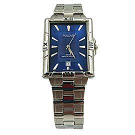 Pulsar Dress Date Blue Rectangle Dial Steel Quartz Mens Watch PXH689