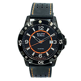 Buler Sea Hunter Steel Black Dial Leather Strap Quartz Mens Watch 45141