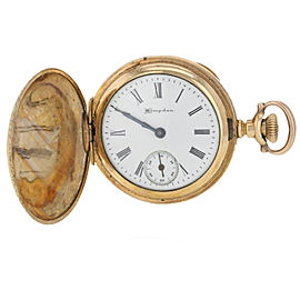 Hampden 14K Yellow Gold Manual Hand Wind Elegant Unisex Pocket Watch