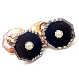 Rare! Vintage Authentic Cartier Platinum 14k Yellow Gold Onyx Pearl Cufflinks