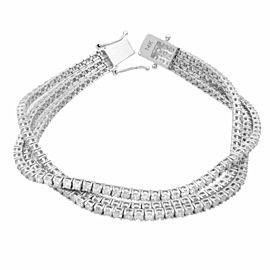 Rachel Koen 14K White Gold 3 Row Prong Set Diamond Tennis Bracelet 12.60cttw