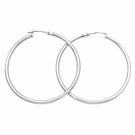 Rachel Koen 14K White Gold Medium Hoop Earrings 1.5inch