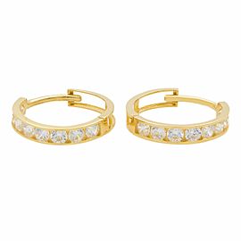 Rachel Koen 14K Yellow Gold Round CZ Huggie Hoops Earrings 14mm