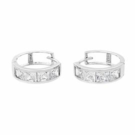 Rachel Koen 14K White Gold CZ Princess Cut Huggie Hoops Earrings 14mm