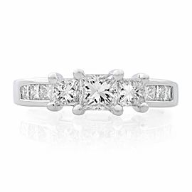 True 14K White Gold Three Stone Princess Cut Engagement Ring 1.46cttw