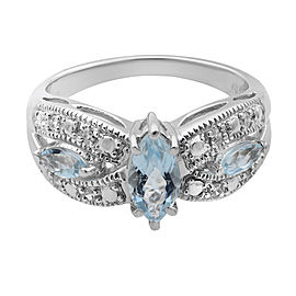 Rachel Koen 14K White Gold Aquamarine 1.0cttw Diamond 0.1cttw Cocktail Ring SZ7