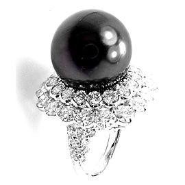 David Webb Platinum Diamond Large Tahitian Pearl Ring