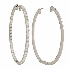 True 18K White Gold Pave Diamond Medium Hoop Earrings 4.60cttw