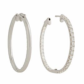 True 18K White Gold Pave Diamond Small Hoop Earrings 3.50cttw