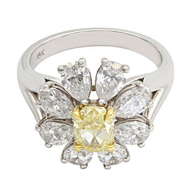 True 18K White Gold Oval Fancy Yellow and Pear Shape Diamond Ring 0.80cttw