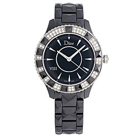 Dior VIII Christal Diamond Ceramic Black Dial Quartz Ladies Watch CD1241E0C001