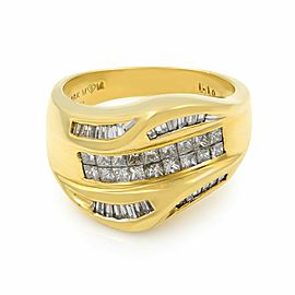 Rachel Koen 18K Yellow Gold Diamond Wave Ladies Cocktail Ring 1.10Cttw