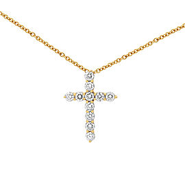 True 18k Yellow Gold Diamond Cross Necklace 0.42cttw