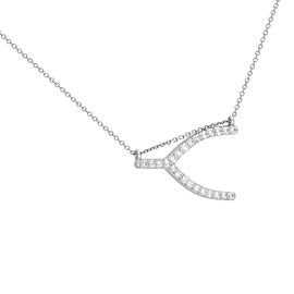 True 14K White Gold Sideways Wishbone Necklace 0.24cttw