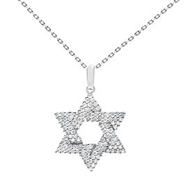 True 14K White Gold Jewish Star of David Diamond Pendant 0.65cttw