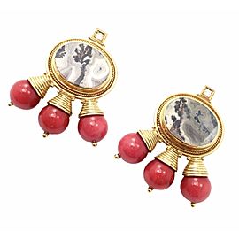 Elizabeth Gage 18k Yellow Gold Red Coral White Agate Diamond Earrings