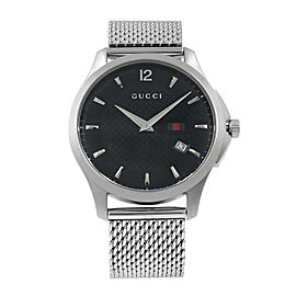 Gucci G-Timeless 40mm Steel Mesh Bracelet Black Dial Quartz Mens Watch YA126308