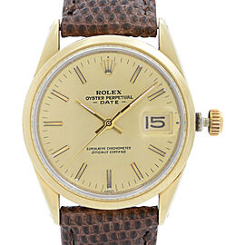 Rolex Oyster Perpetual Date 34mm Gold Cap Steel Champagne Dial Mens Watch