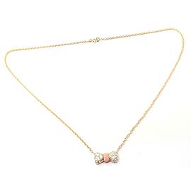 Van Cleef & Arpels 18k Yellow Gold Diamond Coral Bow Pendant Necklace