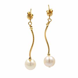 True 14K Yellow Gold Natural White Pearl Drop Earrings 37mm