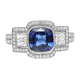 Rachel Koen Platinum Blue Cushion Cut Sapphire Diamond Engagement Ring Size 6.5