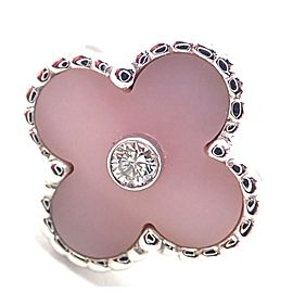 Van Cleef & Arpels Alhambra 18k White Gold Pink Opal Diamond Ring Cert