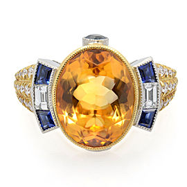 Platinum Yellow Gold Art Deco Yellow Citrine Blue Sapphire & Diamond Ring Sz 6