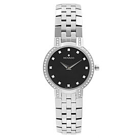 Movado Faceto Diamonds Stainless Steel Black Dial Quartz Ladies Watch 0605586