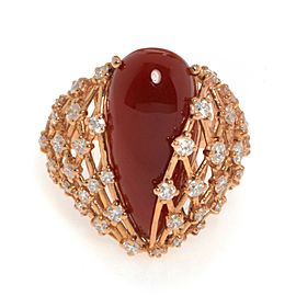 Luca Carati 18K Rose Gold Red Agate Gemstone & Diamonds Ring 1.22Cttw Size 7.75