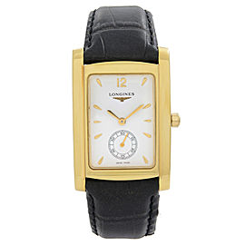 Longines DolceVita 18k Gold White Dial Leather Strap Quartz Mens Watch L56556160