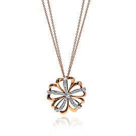 Luca Carati 18K Rose & White Gold Diamond Flower Pendant Long Necklace 0.87Cttw