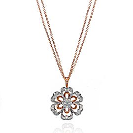 Luca Carati 18K Rose & White Gold Diamond Flower Pendant Necklace 1.11Cttw