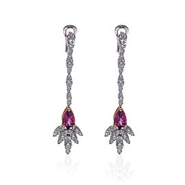 Luca Carati 18K White Gold Diamond & Red Tourmaline Drop Earrings 2.72Cttw