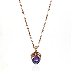 Luca Carati 18K Rose Gold Purple Amethyst & Diamond Pendant Necklace 0.03Cttw