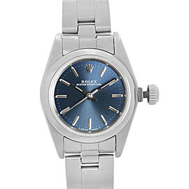 Rolex Oyster Perpetual Steel No Holes Blue Dial Ladies Automatic Watch