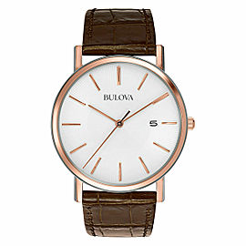 Bulova Classic Rose Gold-Tone Steel White Dial Quartz Mens Watch 98H51