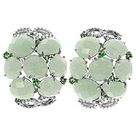 18K White Gold Black Rhodium Aventurine & Green Emerald Huggie Earrings