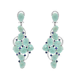 18K White Gold Amazonite Blue Sapphire & Diamonds Drop Earrings