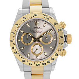 Rolex Daytona 18K Yellow Gold Steel Grey Dial Automatic Mens Watch