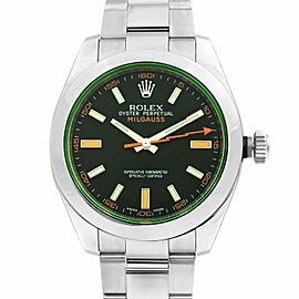 Rolex Milgauss Steel Black Index Dial Orange Hand Automatic Mens Watch