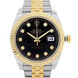 Rolex Datejust 41mm 18k Yellow Gold Steel Black Dial Mens Automatic Watch