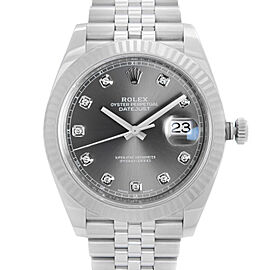 Rolex Datejust 41mm Steel Rhodium Diamond Dial Automatic Mens Watch