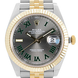 Rolex Datejust 41mm 18k Yellow Gold Steel Slate Wimbledon Dial Mens Watch