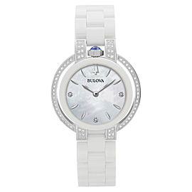 Bulova Rubaiyat 35mm White Ceramic Steel MOP Dial Quartz Ladies Watch 98R265